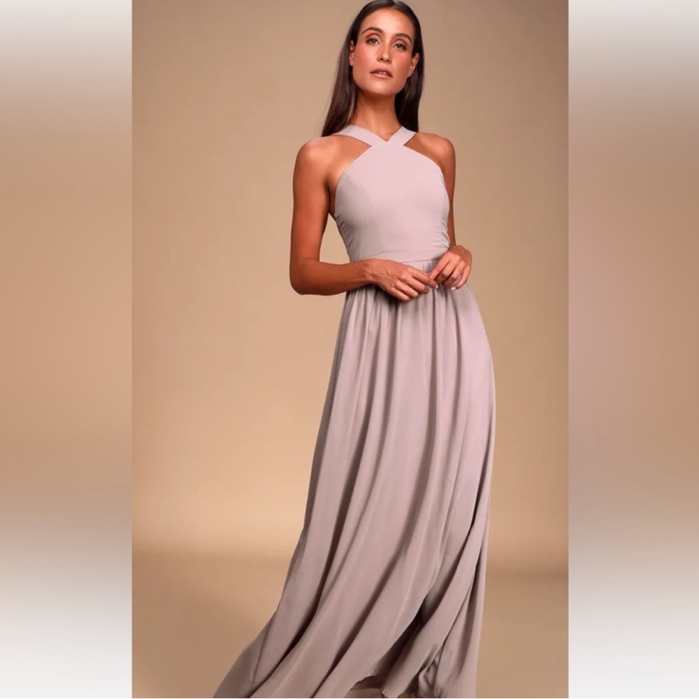 Lulus Air Of Romance Taupe Halter Maxi Dress